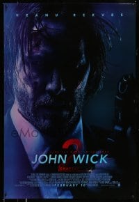 9g511 JOHN WICK CHAPTER 2 advance DS 1sh 2017 intense close-up of Keanu Reeves w/ gun in title role!