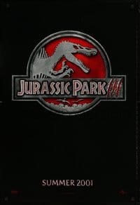 9g523 JURASSIC PARK 3 teaser DS 1sh 2001 Sam Neill, Macy, classic-style red logo with Spinosaurus!
