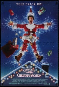 9g673 NATIONAL LAMPOON'S CHRISTMAS VACATION 1sh 1989 Consani art of Chevy Chase, yule crack up!