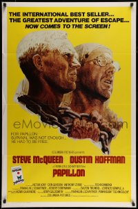 9g699 PAPILLON 1sh 1974 prisoners Steve McQueen & Dustin Hoffman by Tom Jung, Columbia Pictures!