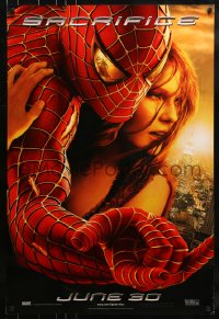 9g844 SPIDER-MAN 2 teaser DS 1sh 2004 close-up image of Tobey Maguire & Kirsten Dunst, Sacrifice!