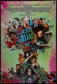 9g886 SUICIDE SQUAD advance DS 1sh 2016 Smith, Leto as the Joker, Robbie, Kinnaman, cool art!