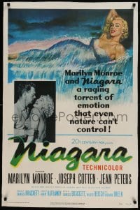 9h120 NIAGARA linen 1sh 1953 classic art of giant sexy Marilyn Monroe on famous waterfall + photo!