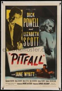 9h131 PITFALL linen 1sh 1948 Dick Powell is as strong as steel but Lizabeth Scott will break him!