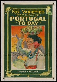 9h136 PORTUGAL TO-DAY linen 1sh 1927 great stone litho of pretty woman w/fruit basket on head, rare!