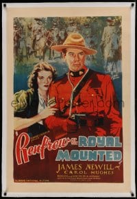 9h143 RENFREW OF THE ROYAL MOUNTED linen 1sh 1937 art of Mountie James Newill w/gun & Carol Hughes!