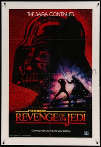 9h144 RETURN OF THE JEDI linen dated teaser 1sh 1983 George Lucas' Revenge of the Jedi, Drew art!