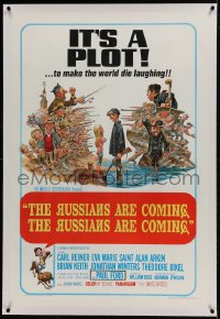 9h153 RUSSIANS ARE COMING linen 1sh 1966 Carl Reiner, great Jack Davis art of Russians vs Americans!
