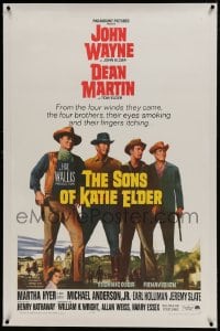 9h163 SONS OF KATIE ELDER linen 1sh 1965 line up of John Wayne, Dean Martin & more + Martha Hyer!