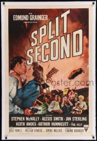 9h165 SPLIT SECOND linen 1sh 1953 art of Stephen McNally kissing Alexis Smith, Dick Powell noir!