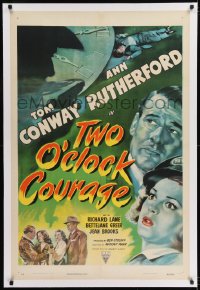 9h184 TWO O'CLOCK COURAGE linen 1sh 1944 Anthony Mann film noir, art of Conway & Ann Rutherford!