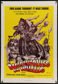 9h190 WEREWOLVES ON WHEELS linen 1sh 1971 great art of wolfman biker on motorcycle by Joseph Smith!