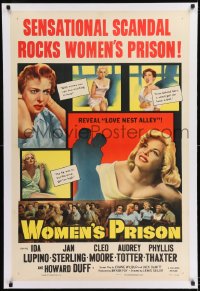 9h199 WOMEN'S PRISON linen 1sh 1954 Ida Lupino & super sexy convict Cleo Moore, sensational scandal!