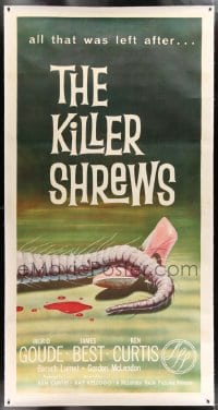 9j012 KILLER SHREWS linen 3sh 1959 classic horror art of all that was left after the monster attack!