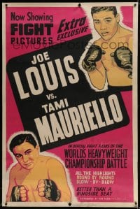 9j002 JOE LOUIS VS TAMI MAURIELLO linen 40x60 1946 heavyweight championship boxing battle, rare!