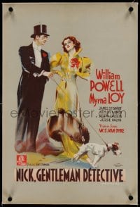 9j141 AFTER THE THIN MAN linen pre-war Belgian 1937 best art of William Powell, Myrna Loy & Asta!