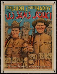 9j146 PACK UP YOUR TROUBLES linen pre-war Belgian 1933 art of Stan Laurel & Oliver Hardy, rare!