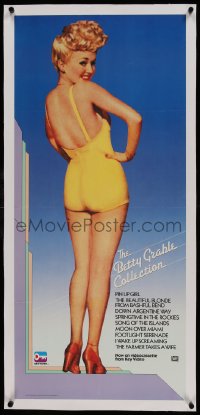 9j088 BETTY GRABLE COLLECTION linen 17x38 video poster 1989 sexy full-length pin-up in swimsuit!