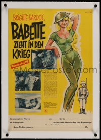 9j122 BABETTE GOES TO WAR linen East German 16x23 1963 Geffers art of sexy soldier Brigitte Bardot!