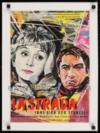9j166 LA STRADA linen German 13x18 1956 Fellini, Ahrle art of Anthony Quinn & Giulietta Masina!