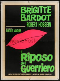 9j026 LOVE ON A PILLOW linen Italian 1p R1970s different blacklight art of Brigitte Bardot's lips!