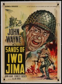 9j197 SANDS OF IWO JIMA linen Italian 20x27 R1960s great art of World War II Marine John Wayne!
