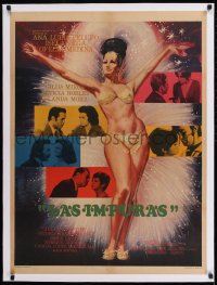 9j174 LAS IMPURAS linen Mexican poster 1969 full-length art of sexy showgirl, The Impure Ones!