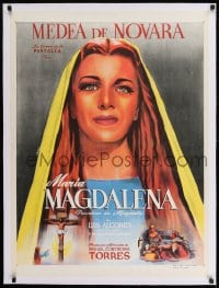 9j175 MARIA MAGDALENA linen Mexican poster 1946 cool Cabral art of Medea de Novara in title role!