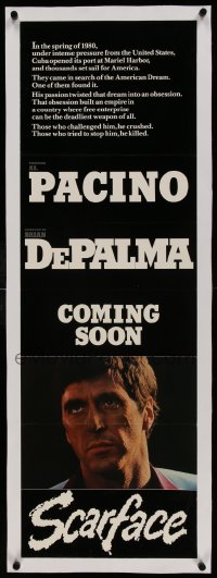 9j118 SCARFACE linen 13x38 promo brochure 1983 Pacino as Tony Montana, Brian De Palma, Oliver Stone
