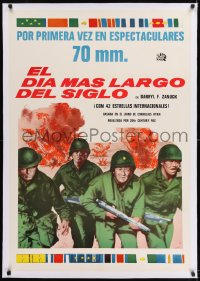 9j127 LONGEST DAY linen South American 1962 World War II D-Day movie, John Wayne shown w/ soldiers!