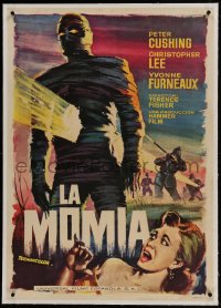 9j136 MUMMY linen Spanish 1960 Hammer horror, Christopher Lee as the monster, Mac Gomez art, rare!