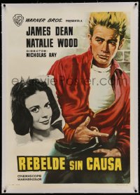 9j137 REBEL WITHOUT A CAUSE linen Spanish 1964 Nicholas Ray, MCP art of James Dean & Natalie Wood!
