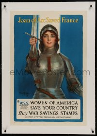 9j056 WOMEN OF AMERICA SAVE YOUR COUNTRY linen 20x30 WWI poster 1918 Joan of Arc by Haskell Coffin!