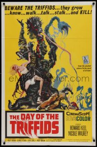 9k090 DAY OF THE TRIFFIDS 1sh 1962 classic English sci-fi horror, cool art of monster with girl!