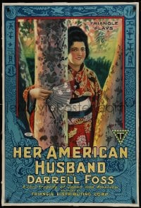 9k094 HER AMERICAN HUSBAND 1sh 1918 great art of Japanese woman who marries cheating rich American!