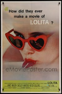 9k096 LOLITA 1sh 1962 Stanley Kubrick, sexy Sue Lyon with heart sunglasses & lollipop!