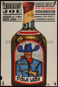 9k236 LEMONADE JOE Polish 23x35 1965 great Maciej Hibner art of cowboy with gun on bottle!