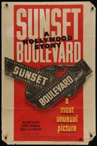 9k100 SUNSET BOULEVARD style B 1sh 1950 Billy Wilder classic noir, unusual film strip image!