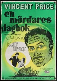 9k208 DIARY OF A MADMAN Swedish 1963 Aberg art of Vincent Price in his chilling portrayal of evil!