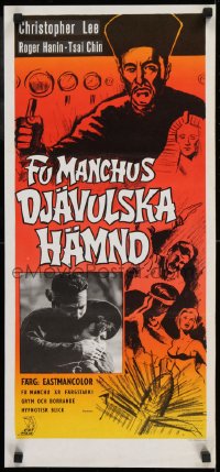 9k213 BRIDES OF FU MANCHU Swedish stolpe 1966 different art of Asian villain Christopher Lee!