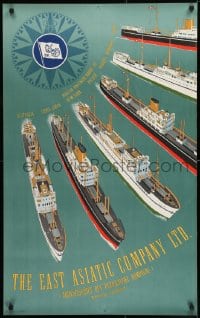 9k262 EAST ASIATIC COMPANY 24x39 Danish travel poster 1950 art of ships by Sten Heilmann Clausen!