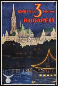9k265 IBUSZ BUDAPEST 25x38 Hungarian travel poster 1930s Polya Tibor art of the city's waterfront!
