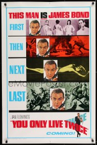 9k105 YOU ONLY LIVE TWICE style A teaser 1sh 1967 great multiple images, First, Then, Next, Last!