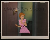 9m074 PETER PAN 13x16 animation cel 1953 great image of Wendy Darling sneaking around, Disney!
