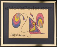 9m014 HEDY LAMARR framed signed 14x17 original artwork 1985 colorful drawing by the actress!