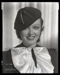 9m515 LONA ANDRE 8x10 negative 1930s head & shoulders smiling portrait in hat & ruffled blouse!