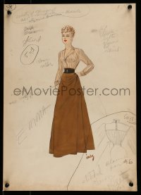 9m143 DIAMOND JIM signed 13x18 costume drawing 1935 wardrobe design for Jean Arthur drawn by Inez!
