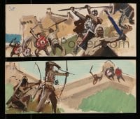 9m128 VIKINGS group of 2 storyboard art 1958 original battle scene paintings by David Negron!