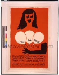 9m600 ONE, TWO, THREE 8x10 transparency 1990s Billy Wilder, Saul Bass 1sh art of girl w/ balloons!