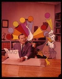 9m455 WALT DISNEY 4x5 transparency 1960s he's at desk with animated Ludwig Von Drake & NBC peacock!